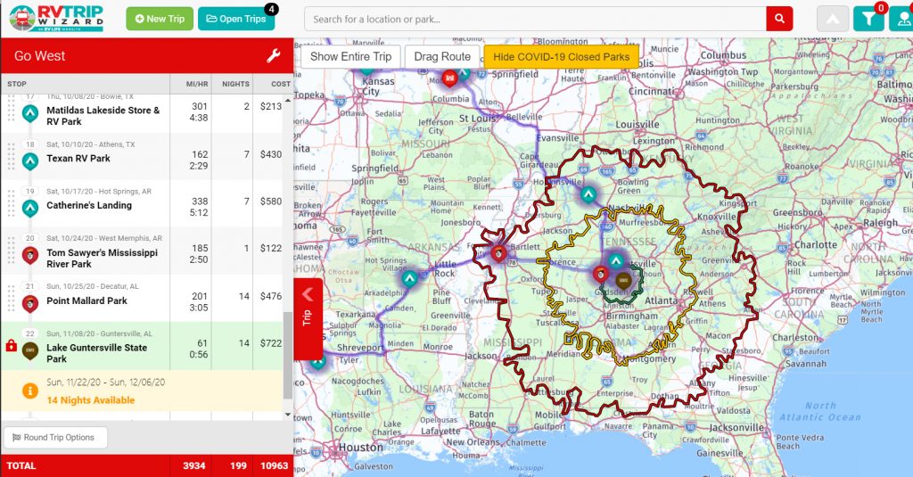 Advanced Radius searching with RV Trip Wizard