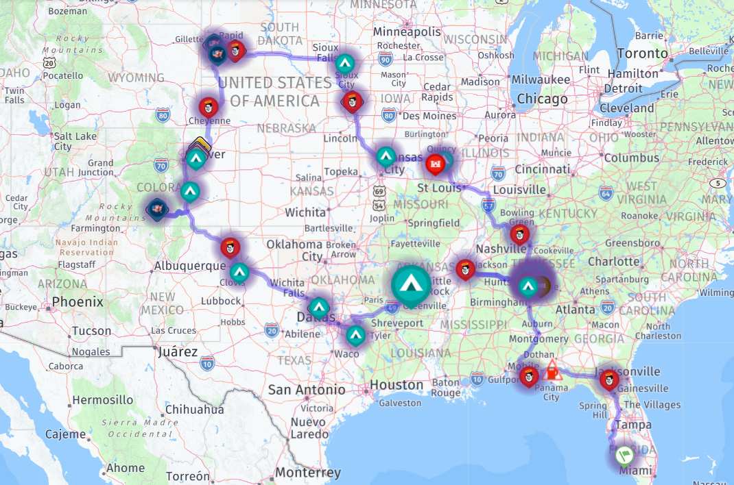Map of first year of RV travel