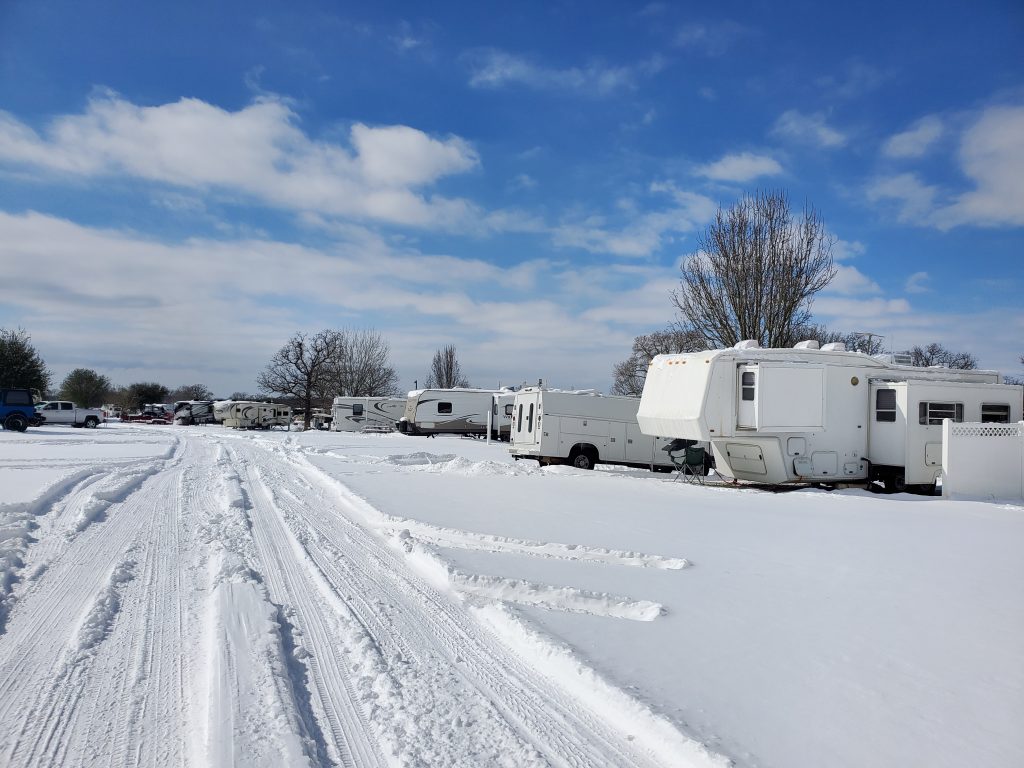 Texan RV Park covered in about 6 inches of snow