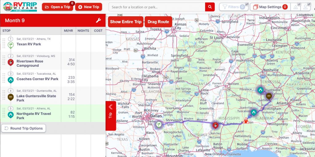 Route from Athens Texas to Athens Alabama